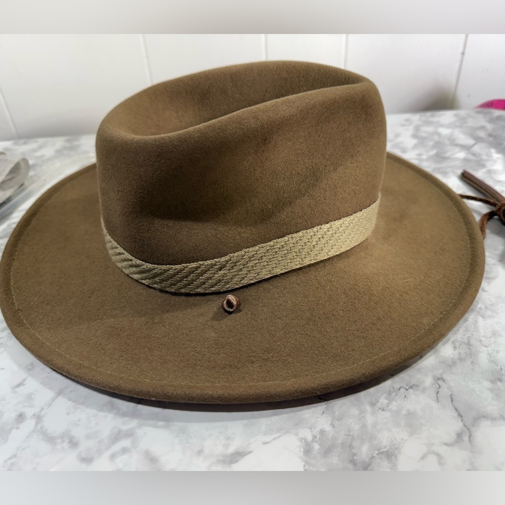 Wide Brim Stetson style wool fedora Hat with Rope Band made in USA sz small - Picture 2 of 8